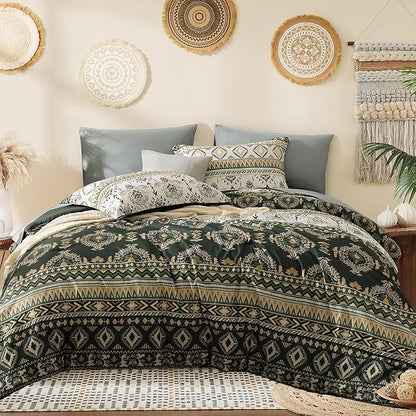 Geniospin King Size Comforter Set- 7 Pieces Boho Bed in a Bag, Western Bedding Set for All Seasons, Soft Aztec Bedding, Lightweight Comforter Bed Set with Sheets, Pillowcases & Shams