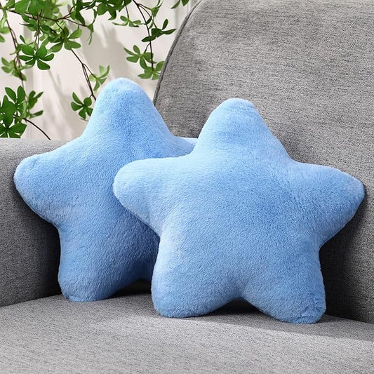 2 Pcs 11 Inch Star Pillow Decorative Star Shaped Throw Pillow Gift Cute Aesthetic Soft Plush Floor Cushions Room Decor for Bedroom Living Room Sofa Bed(Blue)