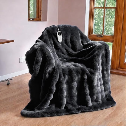 IUUI Electric Heated Blanket King 90''x100'',Luxury Faux Rabbit Fur Heating Throw Blankets,Fast Heating with 1/2/4/6/8/10 Hours,Overheat Protection, Quick Heating, Memory Function, Gift-Ready Design