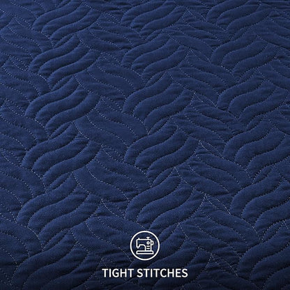 Love's cabin King Size Quilt Set Navy Blue Bedspreads - Soft Bed Summer Lightweight Bedspread Comforter - Modern Style Wave Pattern Coverlet for All Season - 3 Pieces (1 Quilt, 2 Pillow Shams)