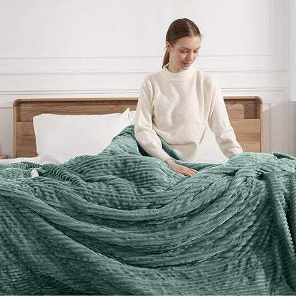 Electric Blanket Twin Heated Blanket 62"x84" Striped Flannel & Thick Sherpa, 5 Heat Settings & 10 Hour Auto Off with FCC/ETL Certified, Overheat Protection & Machine Washable, Teal