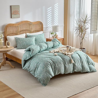 1 King Size Comforter with 2 Pillowcases Breathable Brushed Microfiber Bedding Set for Girls, Boys Botanical Floral Quilted Comforter Set for Home Decor, Sage Green, 104''x90''