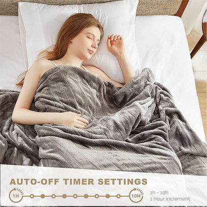 Degrees of Comfort Full Size Heated Blanket for Bed, UL-Certified Fleece Electric Heating Blankets with Auto Shut Off, Grey, Machine Washable, 80Wx84L