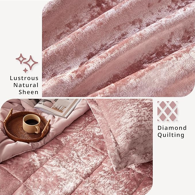 Intelligent Design King Comforter Set, Velvet Comforter Set , Luxury Diamond Quilting Comforter Set, Fluffy Comforter Bed Set with Decorative Pillowand 2 Shams, 4 Piece Pink, King/ Cal King