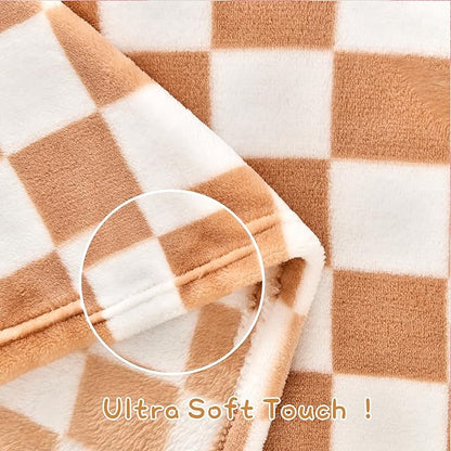 Yurhap Checkered Baby Blanket Fleece Baby Blankets Neutral for Boys Girls, Super Soft Warm Lightweight Infant Toddler Newborn Receiving Blankets for Crib Stroller, 30''x40'', Khaki