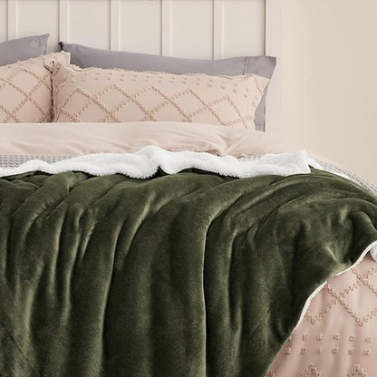 Bedsure GentleSoft Sherpa Fleece Blankets King Size for Bed - Thick and Warm Throw for Women and Men, Soft Fuzzy Plush King Blanket for Winter, Non-Heated, Olive Green, 108x90 Inches