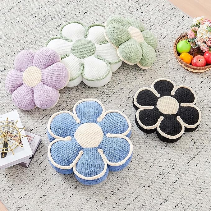 Flower Pillow, Soft Flower Decorative Throw Pillow, Cute Daisy Flower Shaped Seating Floor Cushion Room Décor Plush Pillows for Sofa Couch Bed (13.7 Inch, White)