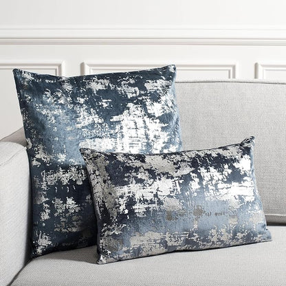 SAFAVIEH Home Collection Edmee Glam Metallic Midnight Blue/Silver 12 x 36-inch Rectangle Pillow with Insert