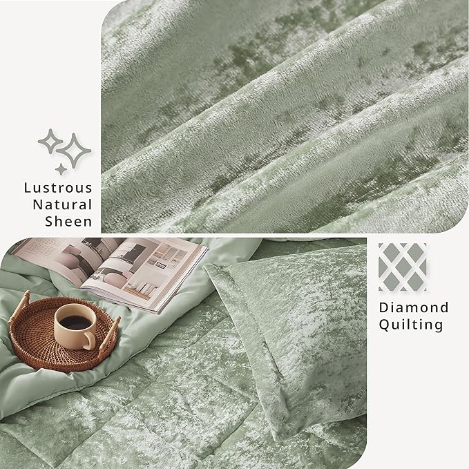Intelligent Design Comforter Set Velvet Bedding Reversible, All Season, Diamond Quilted Microfiber, Felicia, Twin/Twin XL, Green 3 Piece