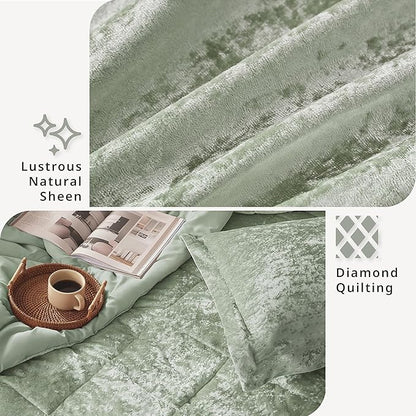 Intelligent Design Comforter Set Velvet Bedding Reversible, All Season, Diamond Quilted Microfiber, Felicia, Twin/Twin XL, Green 3 Piece