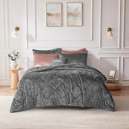 Intelligent Design King Comforter Set, Velvet Comforter Set , Luxury Diamond Quilting Comforter Set, Fluffy Comforter Bed Set with Decorative Pillowand 2 Shams, 4 Piece Grey, King/ Cal King