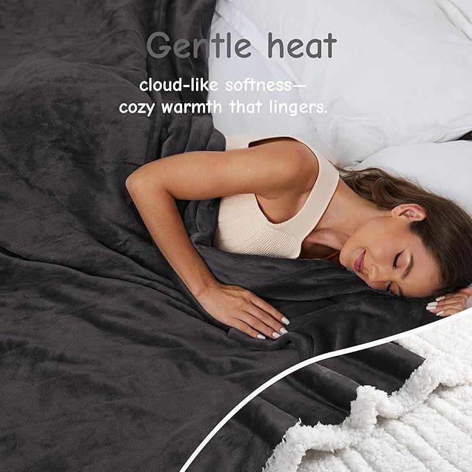 Electric Heated Blanket Throw Size 50"x60", Soft Flannel with Overheat Protection, 9 Adjustable Heat Settings & 10-Hour Auto-Off Timer, Fast Heating for Winter Comfort, Dark Gray