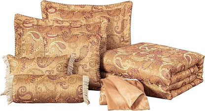 Chezmoi Collection Adelle 7-Piece Paisley Jacquard Embroidered Comforter Bedding Set, California King Size