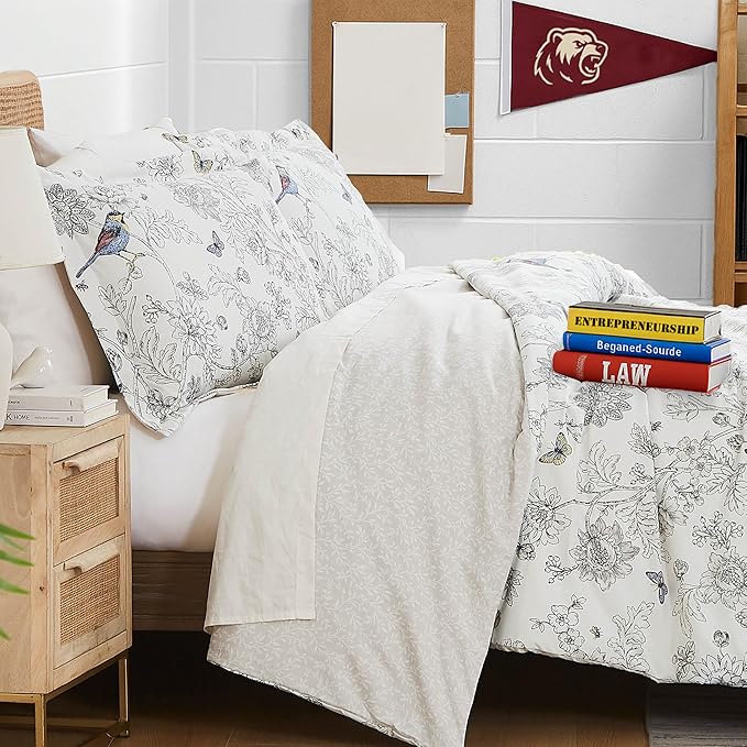 Southshore Fine Living, Inc. 2-Piece Twin Size Comforter Set, Floral Comforter Set Twin XL with Pillow Sham, Artistic Birds and Flowers, Down Alternative, XL/Twin Bedding Set, Bayberry