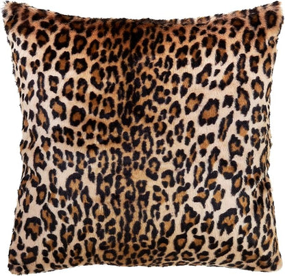 SARO LIFESTYLE Guépard Design Cheetah Print Faux Fur Polyester Pillow with Down Filling, 18", Brown