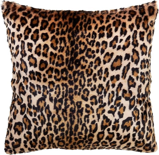 SARO LIFESTYLE Guépard Design Cheetah Print Faux Fur Polyester Pillow with Down Filling, 18", Brown