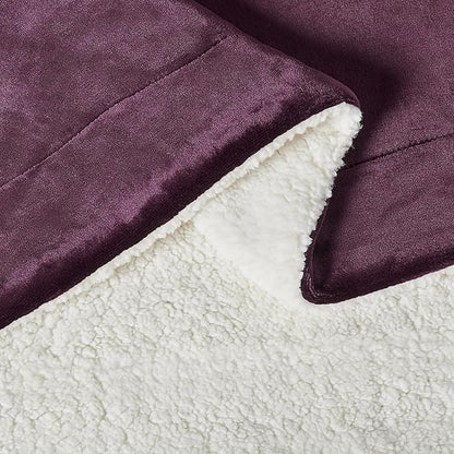 Amazon Basics Reversible Sherpa Throw Blanket, Velvety Flannel, Ultra Soft, Plum, 50"x60"
