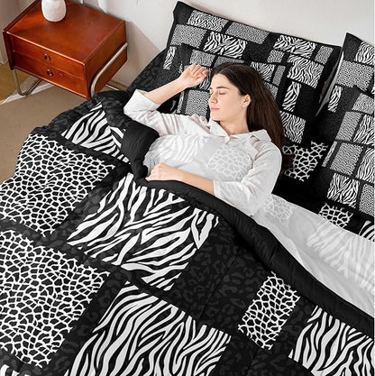 Wildlife Animal Fur Print Comforter Set Queen Size,Leopard Cheetah Zebra Skin 7Pcs Bed in a Bag with Comforter,Sheets and Pillow Cases,3D Patchwork Texture Bed Sets for Women Adults Bedroom Decor