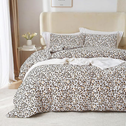 mixinni Black Brown Leopard Print Comforter Set Full Size Women Ultra Soft Wildlife Animal Cheetah Print Comforter Men Abstract Bedding Set with 2 Pillowcases for All Seasons-Full Size