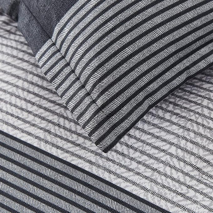 7 Pieces Black Grey Striped Comforter King Size - Lightweight Bed in a Bag Bedding Comforters Set, All Season Microfiber Complete Bedding Set with Flat/Fitted Sheet, Pillowcases and Pillow Shams