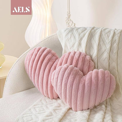 AELS Heart Shaped Pillow, Set of 2, Heart Decorative Throw Pillows, Faux Fur Love Pillows Pillow 20 & 16 Inches, Valentines Day Decorations, Wedding Decor, Pastel Pink
