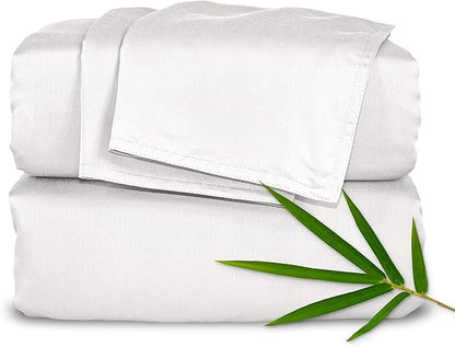Pure Bamboo Split King Sheets, Genuine 100% Organic Viscose Derived from Bamboo Bed Sheet Set, Soft & Cooling, Double Stitching, 2 Fitted Sheets (Split King, White)