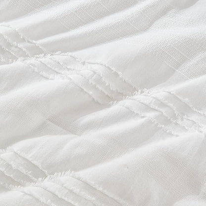 Wonderful White Comforter Set King, Clipped Jacquard Striped Cotton Lightweight Comforter with Pillow Shams, Fluffy Bedding Set for All Season