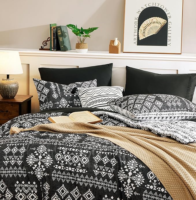 Geniospin King Size Comforter Set- 7 Pieces Boho Bed in a Bag, Western Bedding Set for All Seasons, Reversible Aztec Bedding, Lightweight Comforter Bed Set with Sheets, Pillowcases & Shams