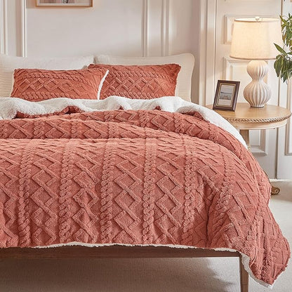 Joyreap 3-Piece Fluffy Faux Fur Sherpa Comforter Set, Twin Size Brownish Red Luxury Tufted Bedding Comforter Set, All Season Soft n Cozy Plush Comforter Bed Set- 68x86 inches