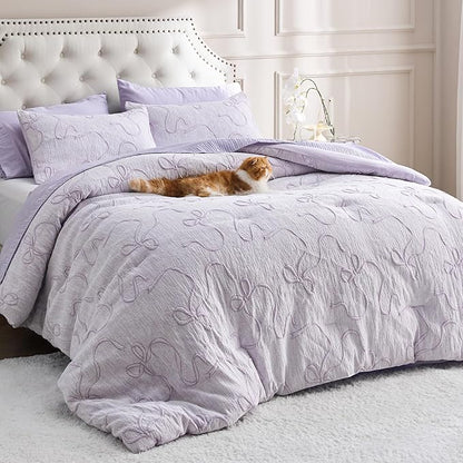 Bedsure King Size Comforter Set, GentleSoft™ 3 Pieces Bow Cute Bedding Lavender Room Decor Aesthetic, King Bedding Set Gifts for Her Women, 1 Bed Lavender Comforter, 2 Pillow Shams, 104x90 Inches