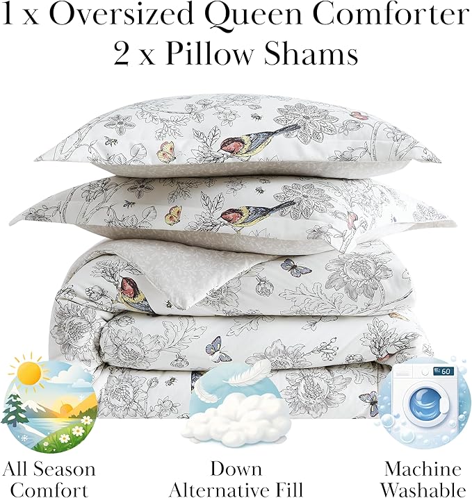 Southshore Fine Living, Inc. 3-Piece Full or Queen Comforter Set with 2 Pillow Shams, Down Alternative Comforter, Cozy Microfiber, Matching Bedding Set and Room Décor, Full/Queen, Bayberry Botanical