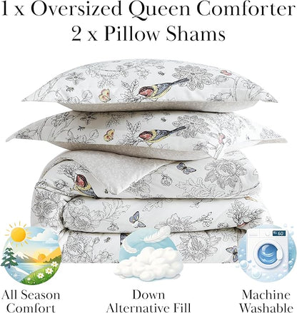 Southshore Fine Living, Inc. 3-Piece Full or Queen Comforter Set with 2 Pillow Shams, Down Alternative Comforter, Cozy Microfiber, Matching Bedding Set and Room Décor, Full/Queen, Bayberry Botanical
