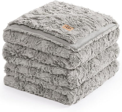 UGG Faux Fur King Size Blanket, Double-Sided Warm Cozy Blanket, Extra Large Throw for Sofa, Bedding for California King Size Bed, Cute Room Decor, 110" x 90", Seal Grey (Adalee)