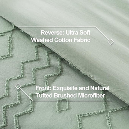 Andency Sage Green Tufted Comforter Set Queen(90x90Inch), 3 Pieces(1 Tufts Comforter, 2 Pillowcases) Boho Textured Farmhouse Bed, Microfiber Down Alternative Geometric Bedding Set