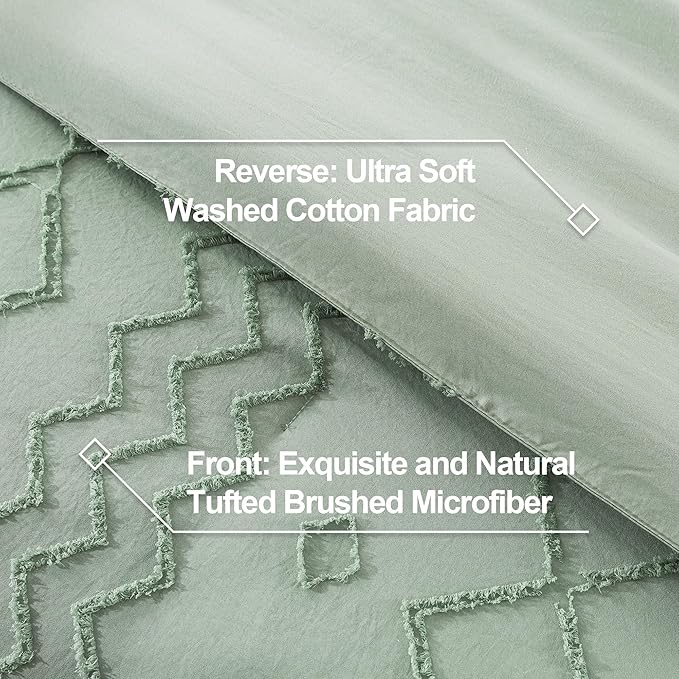 Andency Sage Green Tufted Comforter Set King(104x90Inch), 3 Pieces(1 Tufts Comforter, 2 Pillowcases) Boho Textured Farmhouse Bed, Microfiber Down Alternative Geometric Bedding Set