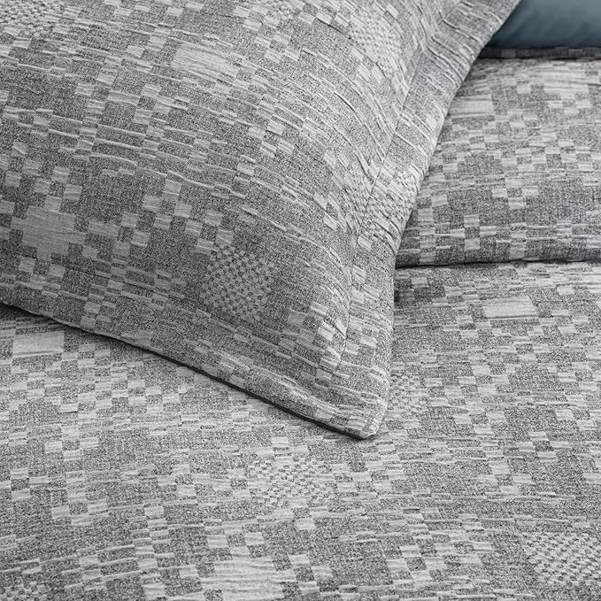 MaiRêve Full Size Comforter Set Navy Blue, Crinkle Textured Design Bedding Set 7 Pieces Bed in A Bag, All Season Farmhouse Comforter Set with Sheets, Pillowcases & Shams