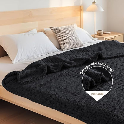 Electric Heated Blanket Full Size 72"×84" with 9 Heating Levels & 1-10Hs Auto Off，Double Sided Plush Sherpa, Energy Efficient, Machine Washable, for Couch & Bed, Black