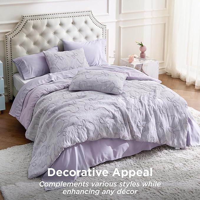 Bedsure King Size Comforter Set, GentleSoft™ 3 Pieces Bow Cute Bedding Purple Room Decor Aesthetic, King Bedding Set Gifts for for Her Women, 1 Bed Purple Comforter, 2 Pillow Shams, 104x90 Inches