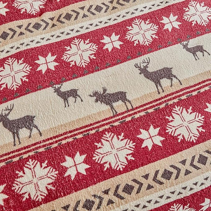 Christmas Sherpa Comforter Set King Size 3 Pieces Red Stripes Cream Snowflake Deer Holiday Winter Bedding Microfiber Warm Fleece Comforter with 2 Pillow Shams - Thanksgiving New Year Gift Choice