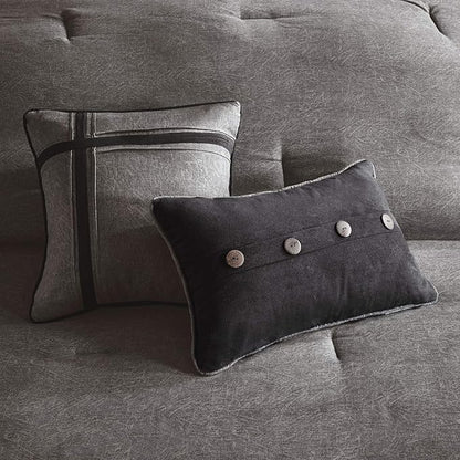 Madison Park Boone Cozy Comforter Set, Faux Suede, Deluxe Hotel Styling All Season Down Alternative Bedding Matching Shams, Decorative Pillow, Queen (90 in x 90 in), Rustic Grey 7 Piece,Dark Gray