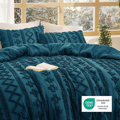 Bedsure Tufted Boho Comforter Set California King - Teal Boho Bed Set, GentleSoft 3 Pieces Farmhouse Shabby Chic Embroidery Bedding, Gifts for Woman, Soft Jacquard Comforter for All Seasons