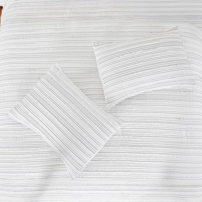 Modern Threads Dixie White Jacquard Comforter Set – 5 Piece Textured Bedding with Decorative Pillows & Shams, Soft All Season Farmhouse Bed Set, Bright White with Graphite Stripes, King
