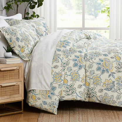 Southshore Fine Living, Inc. Wanderlust Oversized Comforter King Size Set, Down Alternative Comforter Boho Bedding, Victorian Prints, Cal/King Size with 2 Matching Shams, Cream Floral Print