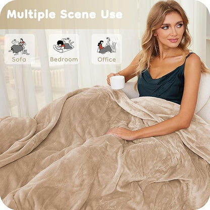 Electric Heated Blanket Full Size 72"×84", Breathable & Luxurious Flannel, Soft Warm Gift with Over-Heat Protection, 4 Heating Levels & 10 H Auto Shut Off, Machine Washable, Light Brown