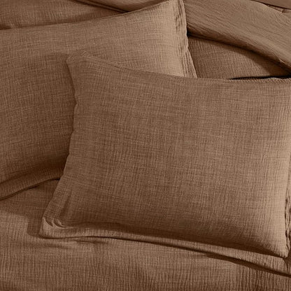 Geniospin Brown Full Comforter Set - 7 Pieces Comforter Full Size, Solid Bedding Set for All Season, Textured Bed in a Bag with Sheets