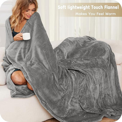 Electric Heated Blanket Twin Size 62"×84", Breathable & Luxurious Flannel, Soft Warm Gift with Over-Heat Protection, 4 Heating Levels & 10 H Auto Shut Off, Machine Washable, Light Grey