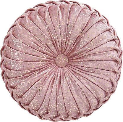 EUCIOR Round Throw Pillows,Blush Pink and Gold Throw Pillow,Soft Spandex Fabric,Pumpkin Pleated Handmade Pink Round Velvet Decorative Pillow for Sofa Bedroom Livingroom