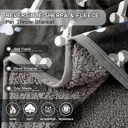 Waterproof Dog Blankets Pet Blanket, Soft Fluffy Sofa Car Bed Protector, Reversible Sherpa Fleece Dog Blanket for Large Dogs (Navy Paws, 60"x80")
