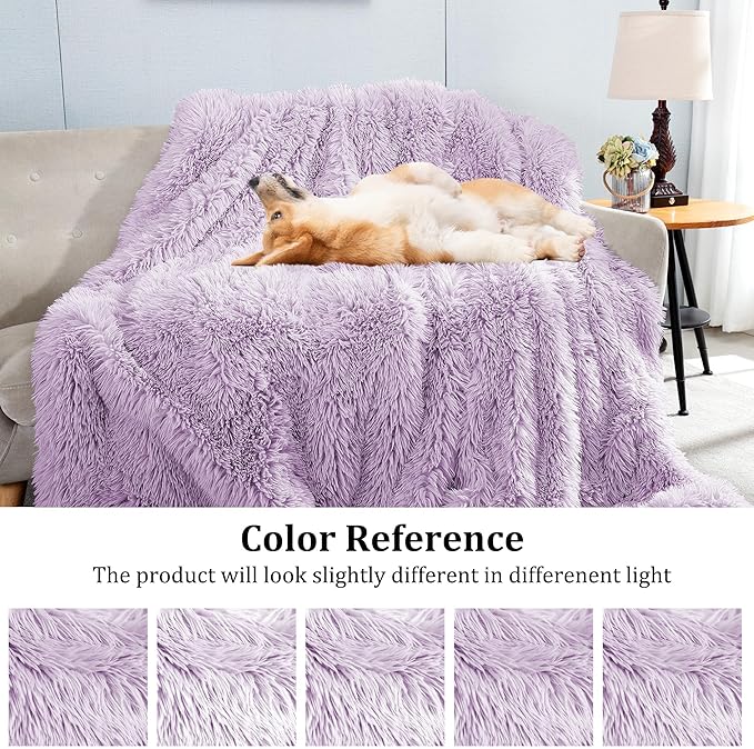 JONIYEAR Oversized Decorative Fluffy Faux Fur Throw Blanket Twin Size 60" x 71", Soft Luxury Lightweight Furry Blankets, Accent Cozy Shaggy Plush Thick Warm Fuzzy Blanket for Winter Bed Sofa, Purple