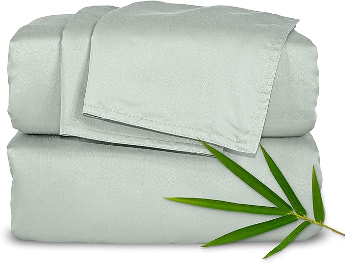 Pure Bamboo Twin Sheets, Genuine 100% Organic Viscose Derived from Bamboo Bed Sheet Set, Luxuriously Soft & Cooling, Double Stitching, 2 Year Quality Promise (Twin, Sea Glass)